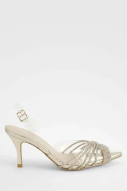 Heels*boohoo Embellished Clear Slingback Court Heels gold