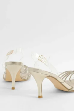 Heels*boohoo Embellished Clear Slingback Court Heels gold