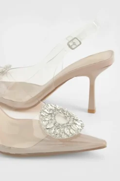 Heels*boohoo Embellished Detail Clear Slingback Court Heel nude
