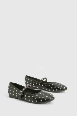 Ballet Flats|Flats*boohoo Embellished Mary Jane Ballet Flats black