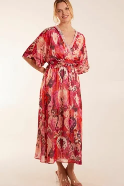 Midi Dresses*Blue Vanilla Embellished Neck V Front V Back Midi Pink