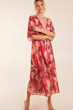 Midi Dresses*Blue Vanilla Embellished Neck V Front V Back Midi Pink