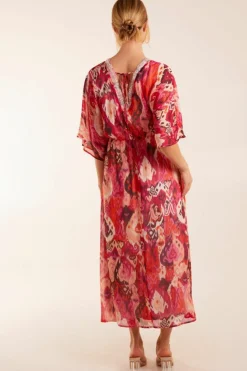 Midi Dresses*Blue Vanilla Embellished Neck V Front V Back Midi Pink