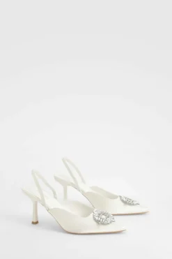 Heels*boohoo Embellished Satin Slingback Court Shoes white