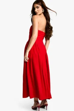 Skater Dresses*boohoo Embellished Woven Crepe Midaxi Skater Dress red