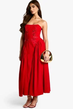 Skater Dresses*boohoo Embellished Woven Crepe Midaxi Skater Dress red