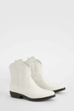 Cowboy Boots|Ankle Boots*boohoo Embossed Ankle High Western Cowboy Boots white