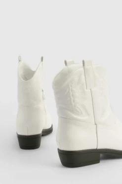 Cowboy Boots|Ankle Boots*boohoo Embossed Ankle High Western Cowboy Boots white