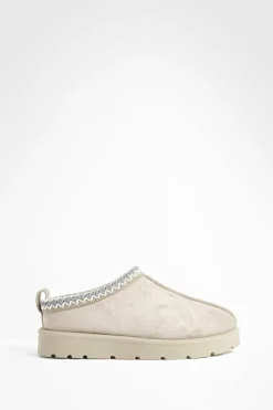 Flats|Cosy Boots*boohoo Embroidered Cosy Mules mocha
