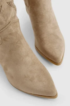 Cowboy Boots|All Boots*boohoo Embroidered Cut Knee High Western Boots taupe