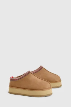 Cosy Boots|All Boots*boohoo Embroidered Detail Platform Cosy Mules chestnut