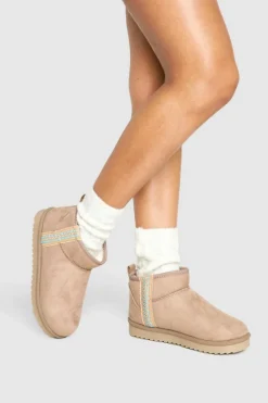 Cosy Boots|All Boots*boohoo Embroidered Detail Ultra Mini Cosy Boots beige