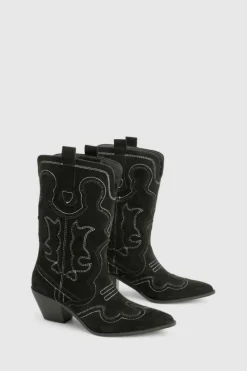 Cowboy Boots|Ankle Boots*boohoo Embroidered Detail Western Cowboy Ankle Boots black