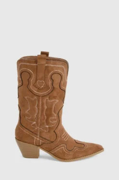 Cowboy Boots|Ankle Boots*boohoo Embroidered Detail Western Cowboy Ankle Boots taupe