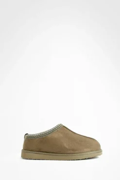 Cosy Boots|All Boots*boohoo Embroidered Detailing Slip On Cosy Mules olive