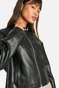 Up To 80% Off Winter Warmers|Biker Jackets*boohoo Embroidered Faux Leather Moto Jacket black
