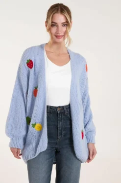 Cardigans*Blue Vanilla Embroidered Fruit Cardigan Blue