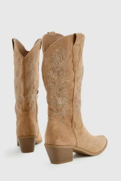 Knee High Boots|Cowboy Boots*boohoo Embroidered Knee High Western Boots camel
