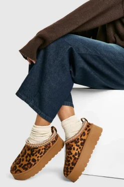 Cosy Boots|All Boots*boohoo Embroidered Platform Cosy Mules leopard
