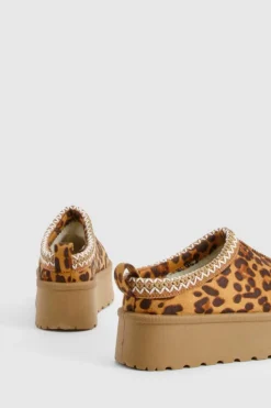 Cosy Boots|All Boots*boohoo Embroidered Platform Cosy Mules leopard