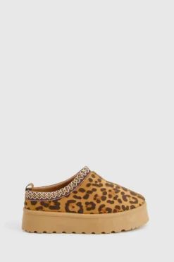 Cosy Boots*boohoo Embroidered platform Cosy Mules leopard