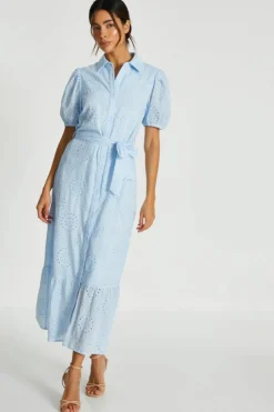 Shirt Dresses*Quiz Embroidered Midaxi Shirt Dress Blue