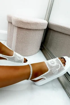 Sandals*Love Lemonade Embroidered Organza Sandals White