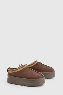 Cosy Boots|All Boots*boohoo Embroidered Platform Cosy Mules chocolate