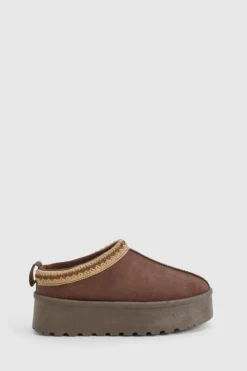 Cosy Boots|All Boots*boohoo Embroidered Platform Cosy Mules chocolate