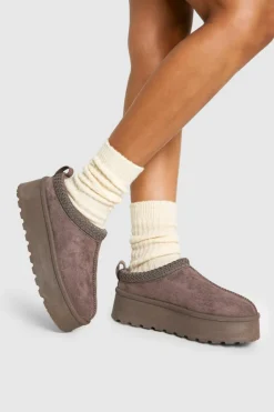 Cosy Boots|All Boots*boohoo Embroidered Platform Cosy Mules taupe