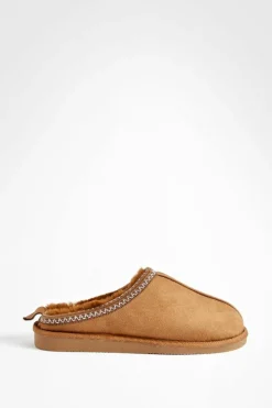 Flats|Cosy Boots*boohoo Embroidered Slip On Cosy Mules chestnut