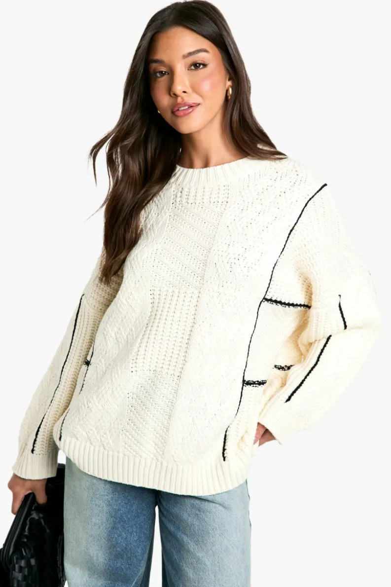 Jumpers|Jumpers & Cardigans*boohoo Embroidery Detail Contrast Stitch Jumper cream
