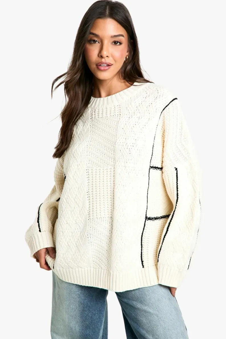 Jumpers|Jumpers & Cardigans*boohoo Embroidery Detail Contrast Stitch Jumper cream