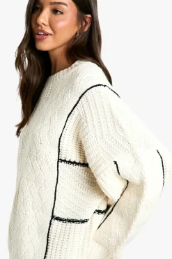 Jumpers|Jumpers & Cardigans*boohoo Embroidery Detail Contrast Stitch Jumper cream