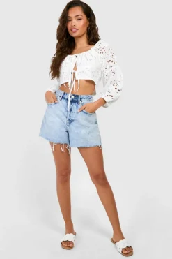 Long Sleeve Tops*boohoo Embroidery Long Sleeve Crop Top white