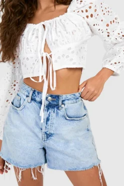 Long Sleeve Tops*boohoo Embroidery Long Sleeve Crop Top white