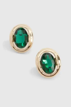 Earrings*boohoo Emerald Detail Stud Earrings gold