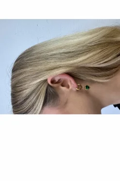 Earrings*SVNX Emerald Heart Hoop Earrings in Gold Green