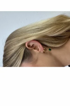 Earrings*SVNX Emerald Heart Hoop Earrings in Gold Green