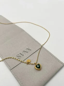 Necklaces*SVNX Emerald Heart Necklace in Gold Green