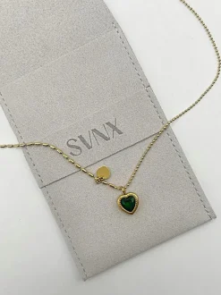 Necklaces*SVNX Emerald Heart Necklace in Gold Green
