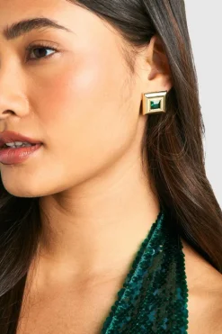 Earrings*boohoo Emerald Square Stud Earrings gold