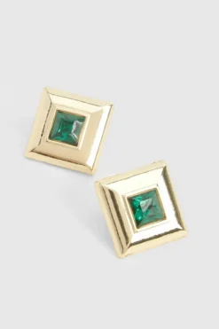 Earrings*boohoo Emerald Square Stud Earrings gold