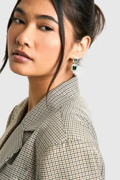 Earrings*boohoo Stone Embellished Drop Earrings emerald