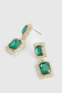 Earrings*boohoo Stone Embellished Drop Earrings emerald