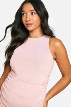 Bodycon Dresses|Maxi Dresses*boohoo Emily Shak Maternity Mesh Racer Neck Ruched Midaxi Dress pink
