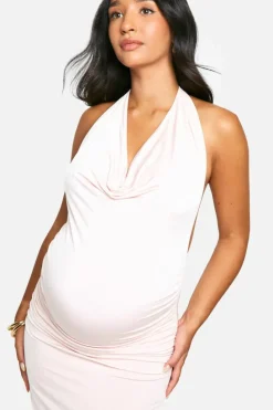 Bodycon Dresses|Maxi Dresses*boohoo Emily Shak Maternity Slinky Double Layer Cowl Front Midaxi Dress pink