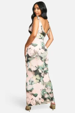 Bodycon Dresses|Maxi Dresses*boohoo Emily Shak Maternity Slinky Floral Print Cowl Neck Low Back Maxi Dress pink