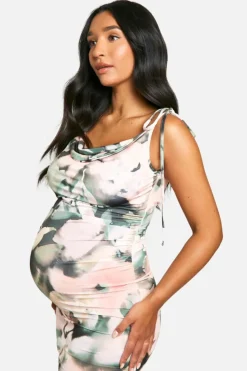 Bodycon Dresses|Maxi Dresses*boohoo Emily Shak Maternity Slinky Floral Print Cowl Neck Low Back Maxi Dress pink