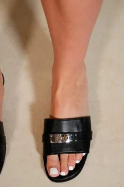 Sandals*Where's That From Emmeline' Single Band Slider Sandals With Buckle Detail Black